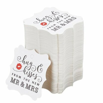 Label wit hug and kisses from the new mrs and mrs 10 stuks
