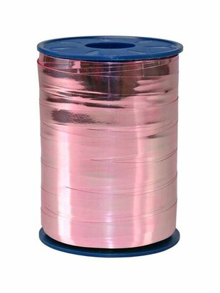 Krullint metallic roze glans 1 cm breed rol 250 meter