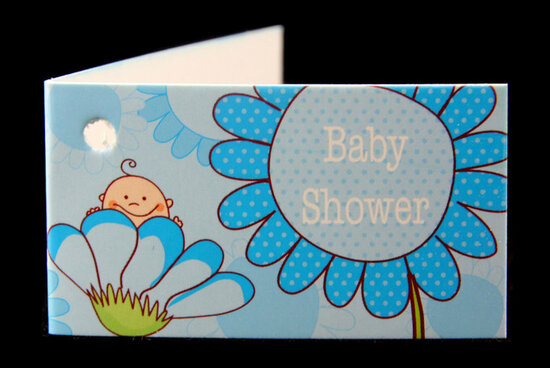 Kaartjes babyshower baby in bloem blauw 10 stuks