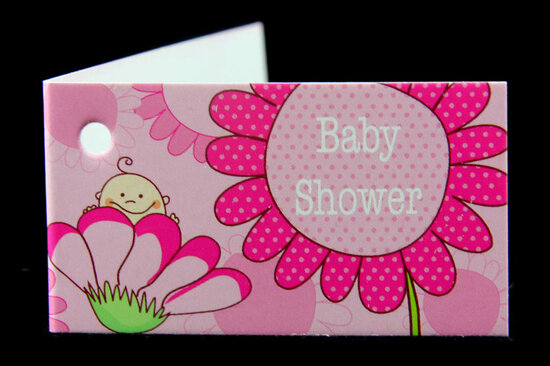Kaartjes babyshower baby in bloem roze 10 stuks